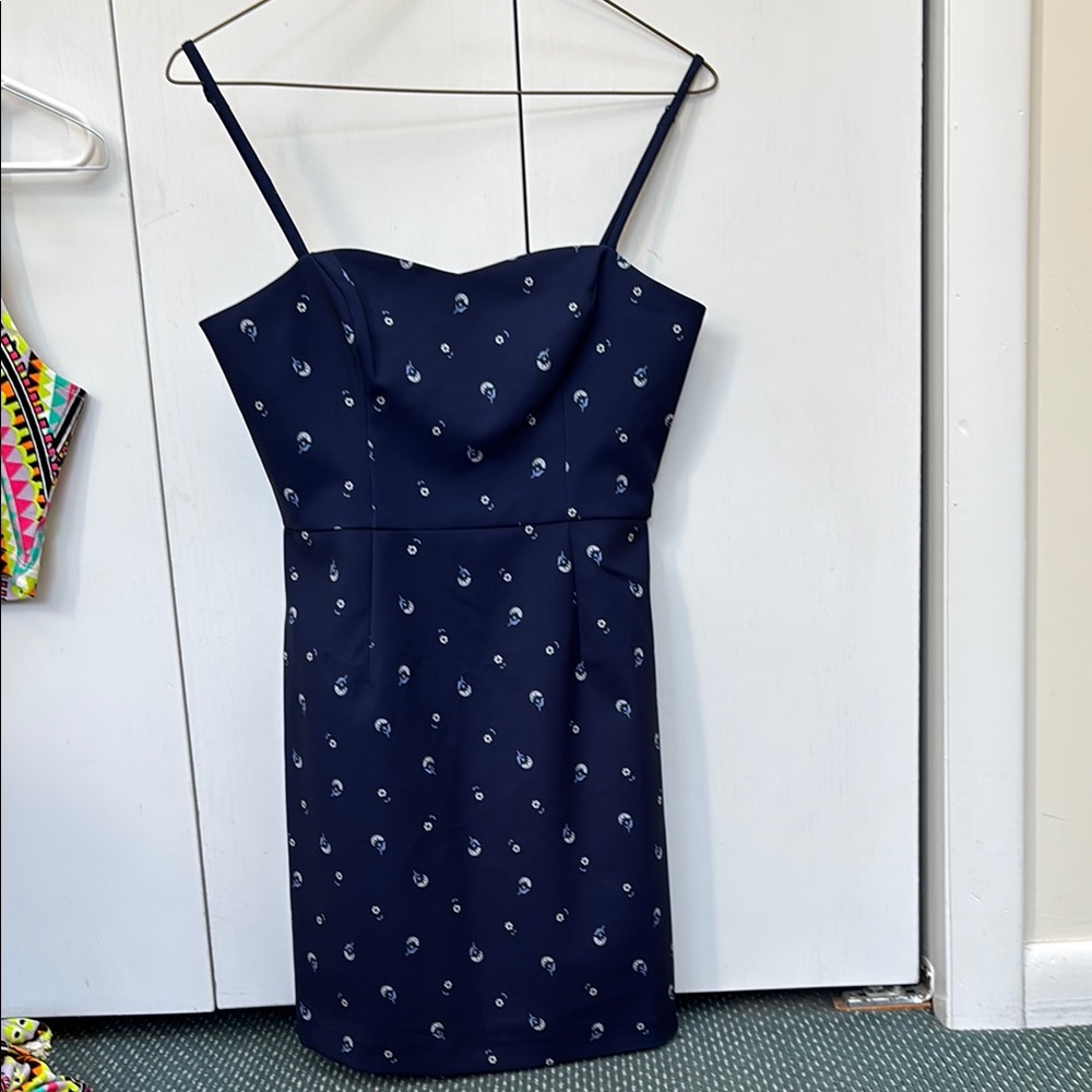 French Connection Blue Sheath Mini Dress with Sweetheart Neckline
